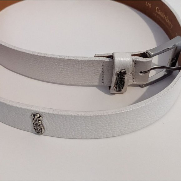 Canterbury White Real Leather Belt Decorated with  Silver Metal Golf Clubs Large - Picture 1 of 3